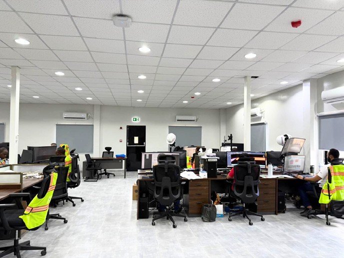 Open-plan site office with workstations