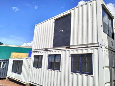 Two-storey container offices with large windows