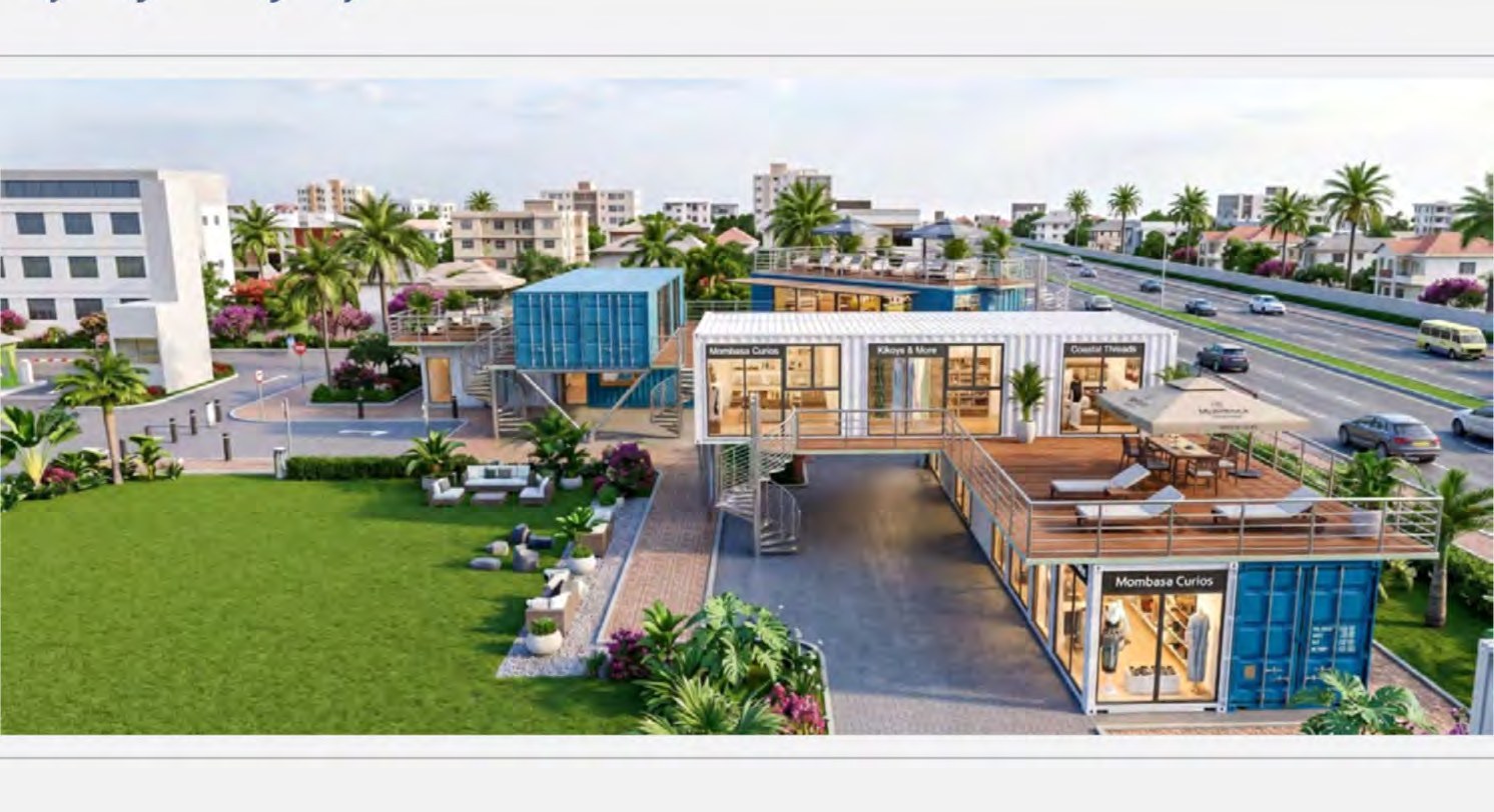 Design visualisation of The Bazaar showing retail units, outdoor dining, terraces and landscaped grounds