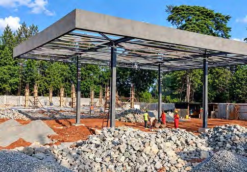 Steel service station canopy during construction