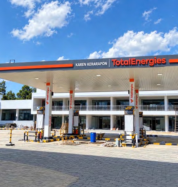Completed Karen Kerarapon TotalEnergies station with canopy and double-storey building