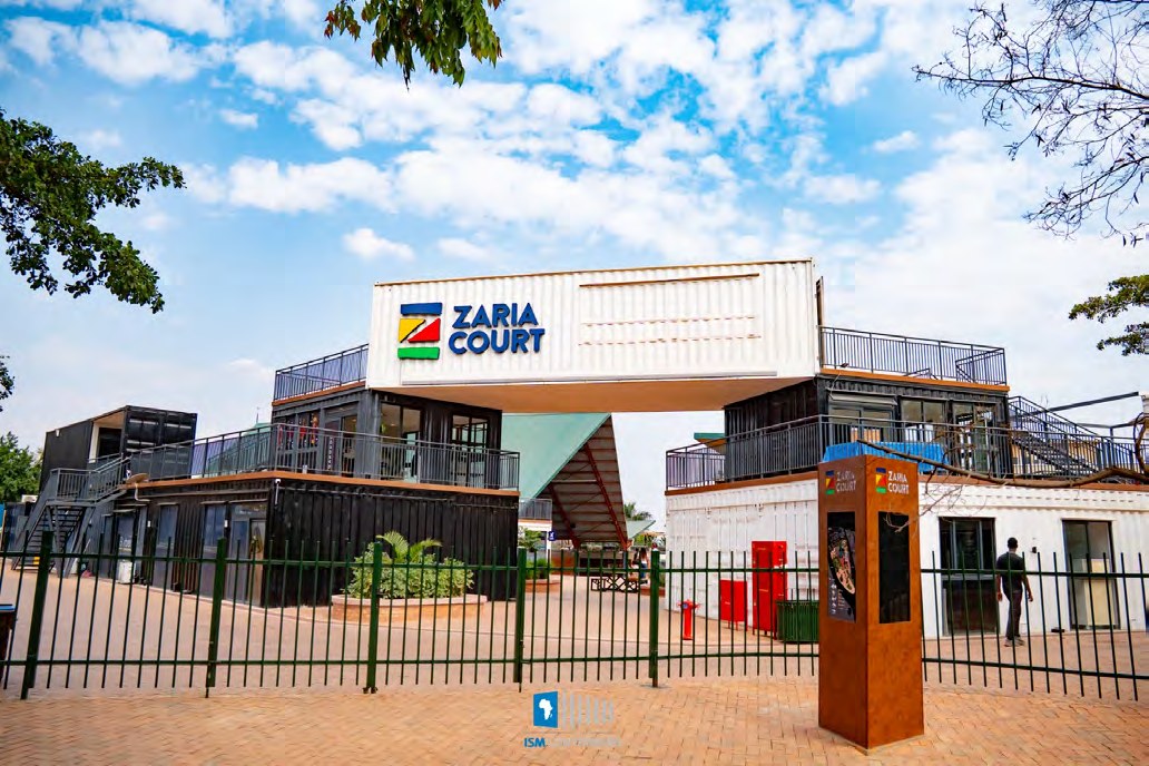 Zaria Court container mall entrance in Kigali
